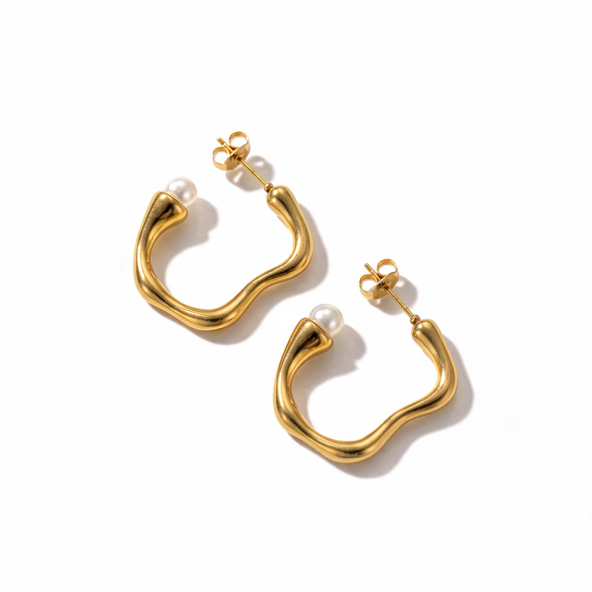 Molten Wave Pearl Hoops