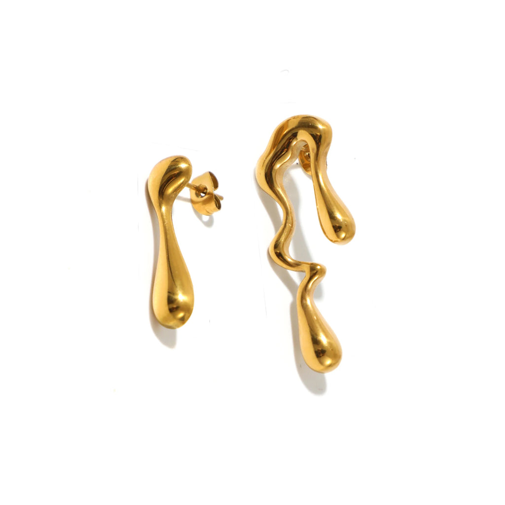 Molten drip earrings on white background