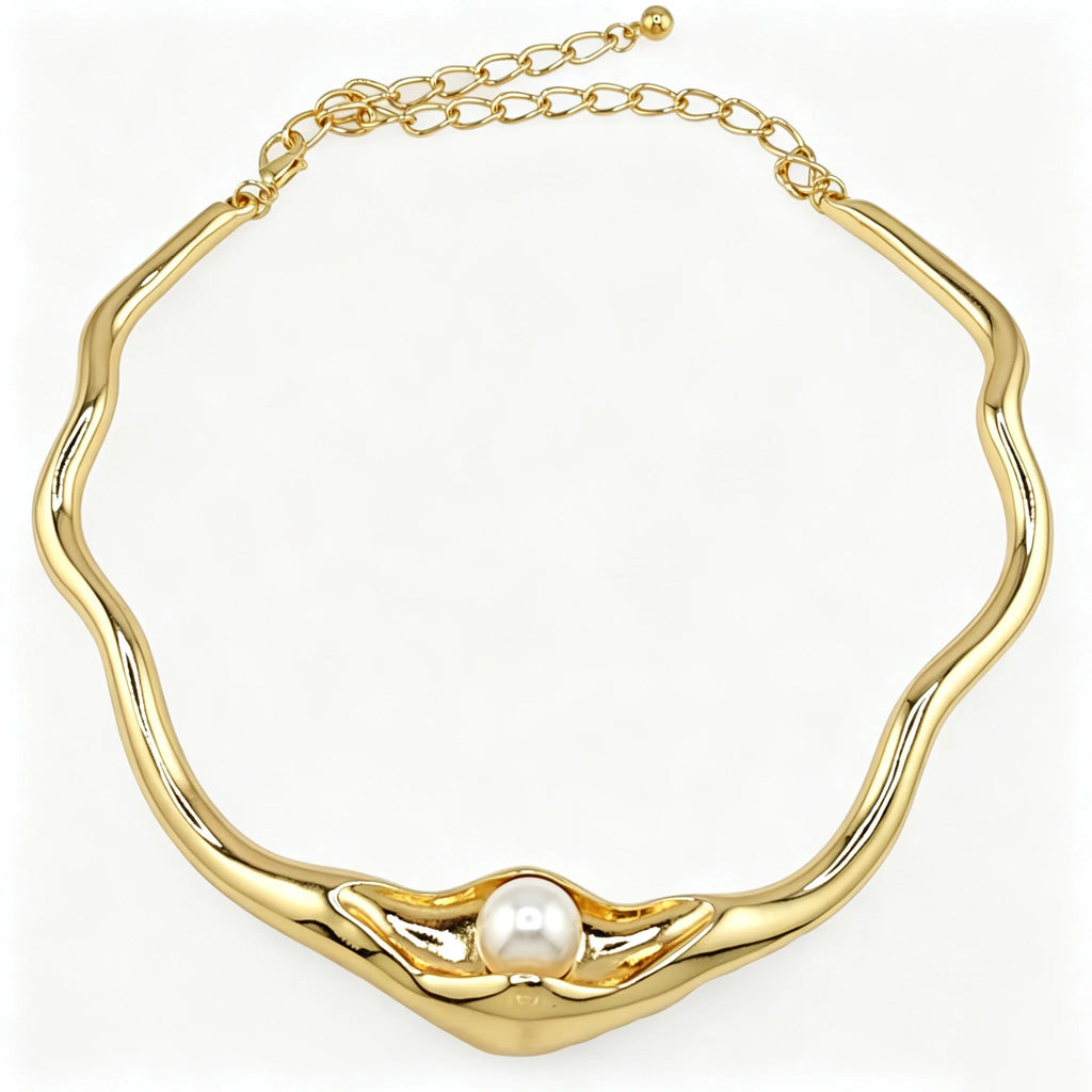 Molten pearl collar necklace, flat lay