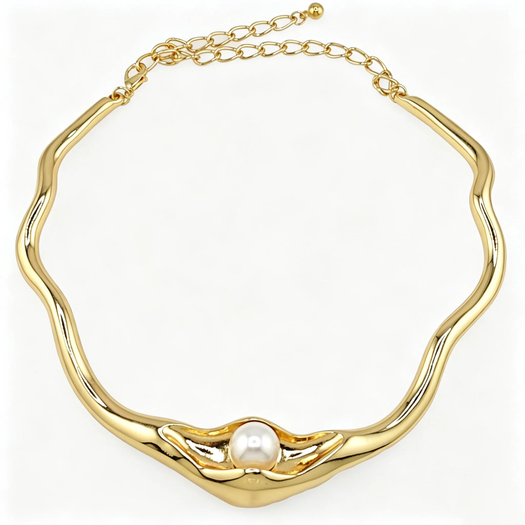 Molten pearl collar necklace, flat lay