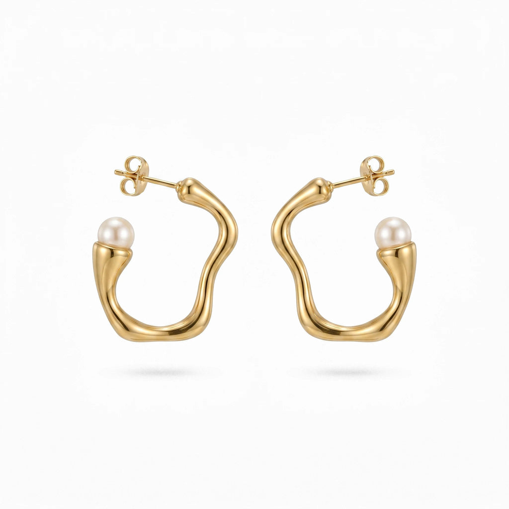 Molten Wave Pearl Hoops